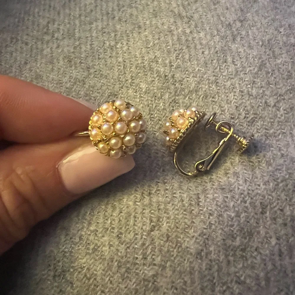 Vintage Seed Pearl Cluster Screw Back Earrings Bridal Party Wedding